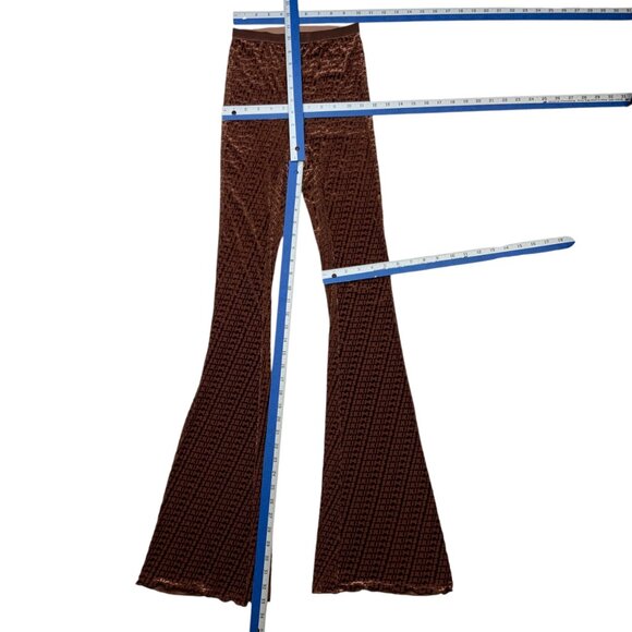 Skims Velvet Flare Legging Pant 2XS XXS Chestnut Brown Allover Logo Print Sheer - Picture 5 of 11